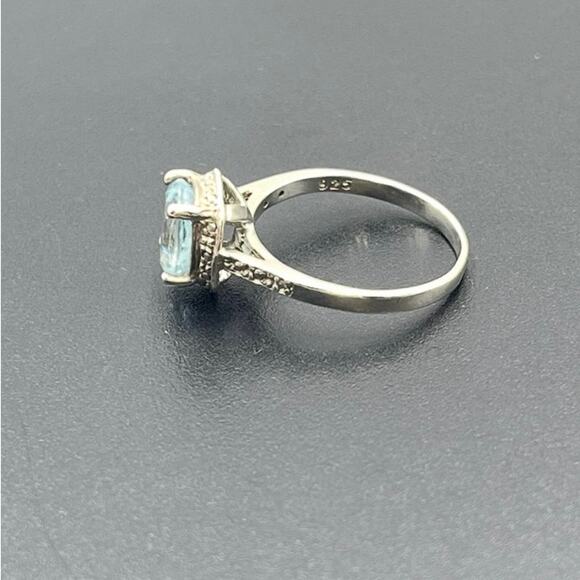 Blue Topaz Sterling Silver Halo‎ Vintage Style 10x6mm Oval Gemstone Ring Sz 8.5 - Picture 6 of 6